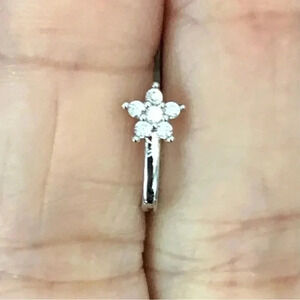 Silver Star Flower Non-Perforated U-Shape Nose Septum Ring Clip Stud